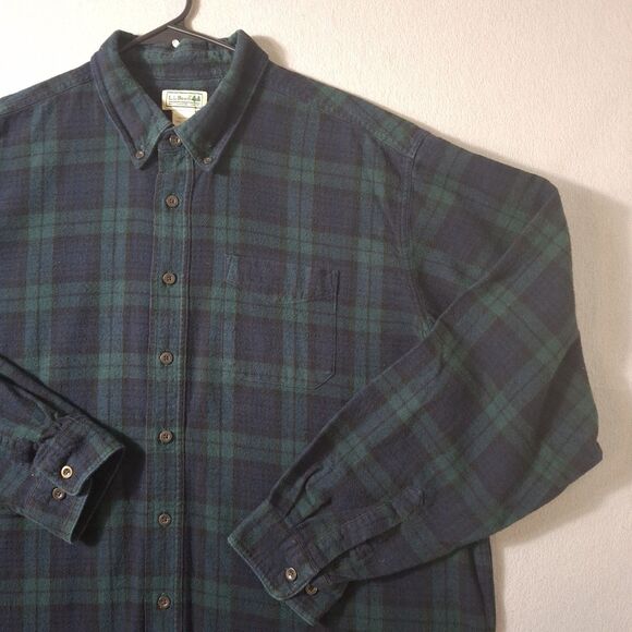 LL Bean Scotch Plaid Flannel Shirt Mens XXLT Blue Green Blackwatch Tartan - Picture 2 of 7